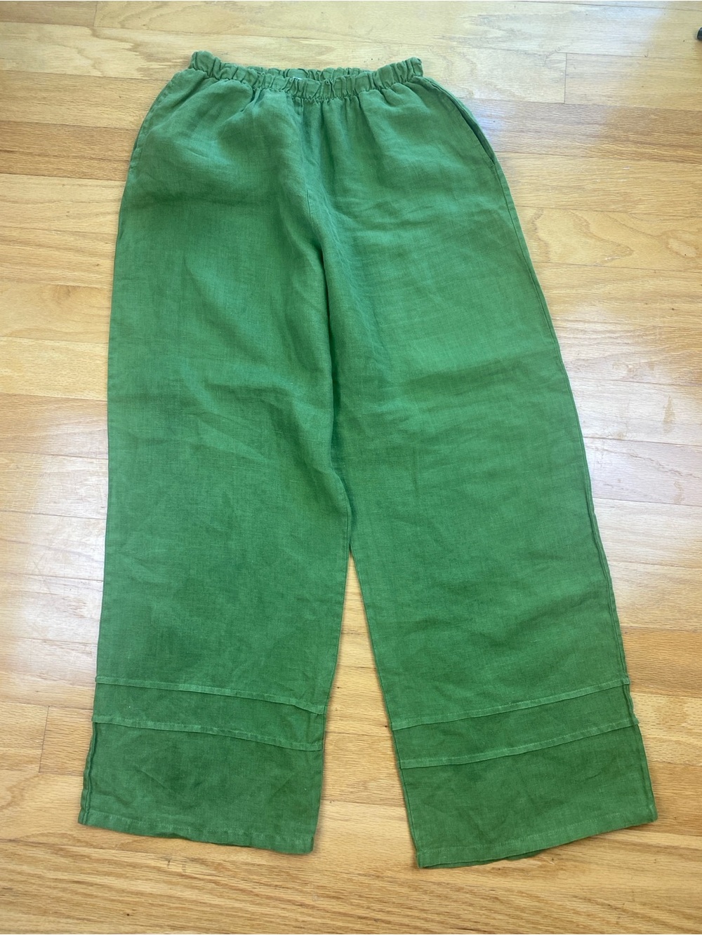 Bryn Walker Women's Size Medium Green 100% Linen Pull On Wide Leg Pocket Pants